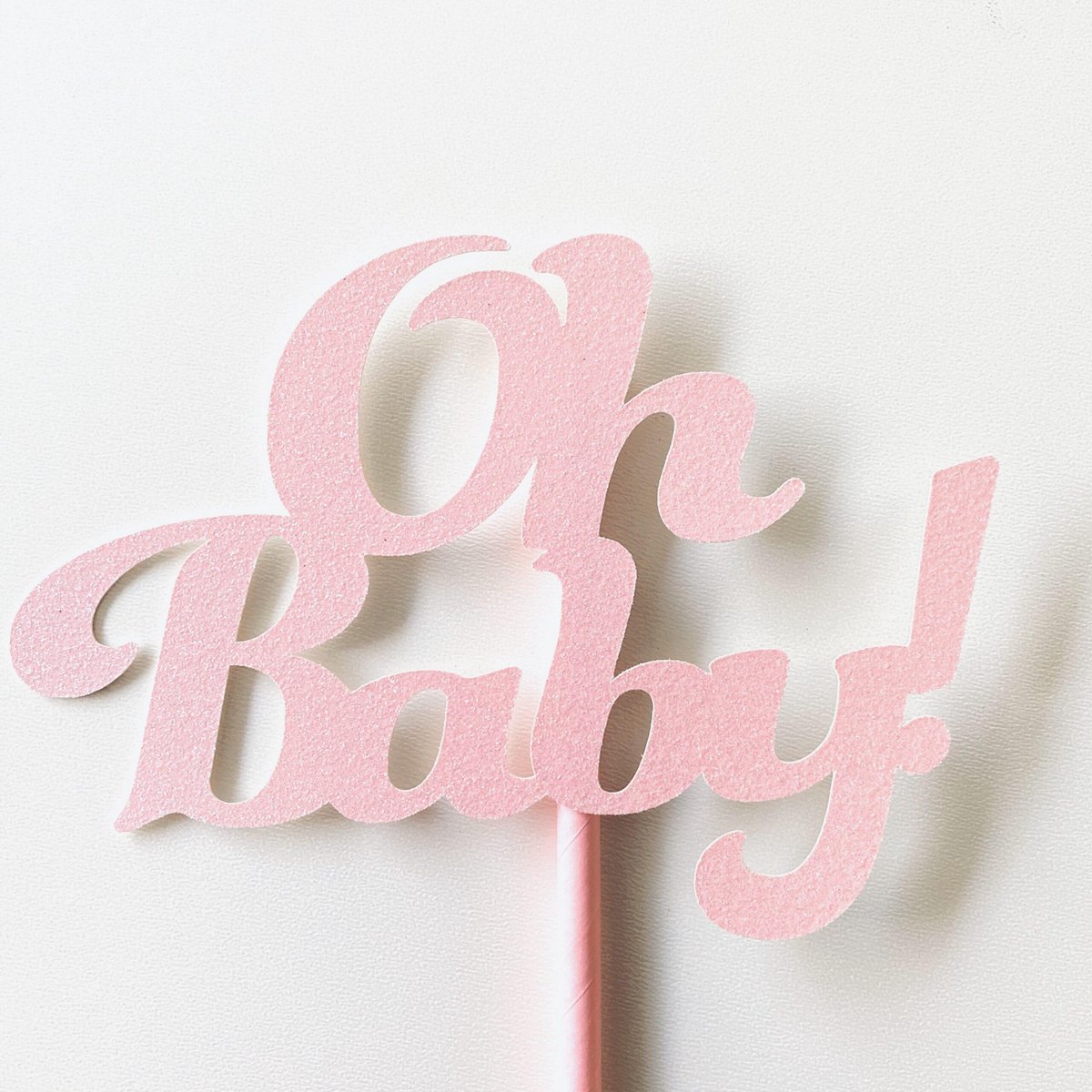 Taarttopper| Cake topper |Baby| Oh Baby| Roze glitter | 14 cm| karton